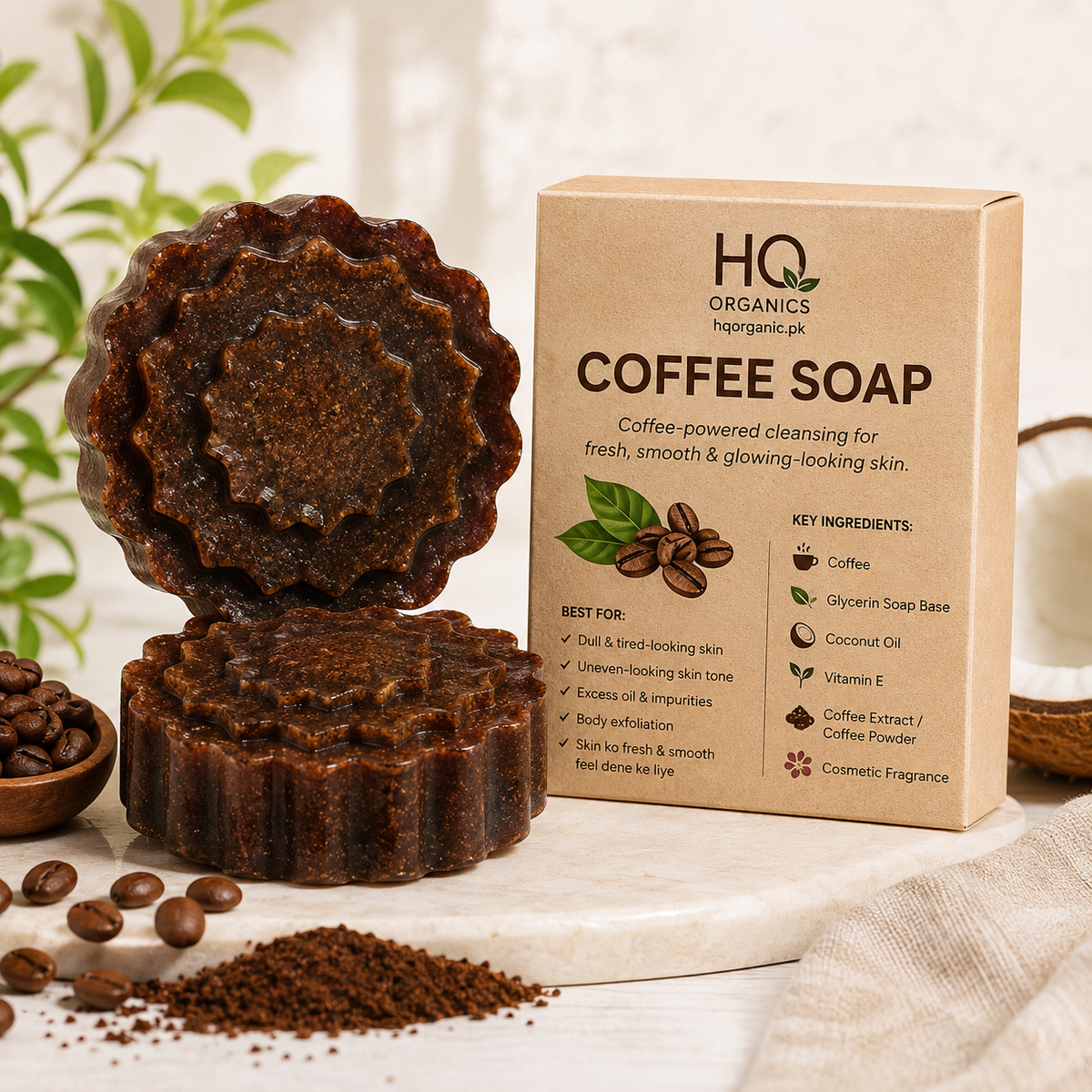 HQ Organics Natural Coffee Exfoliating Soap Bar for Glowing Skin