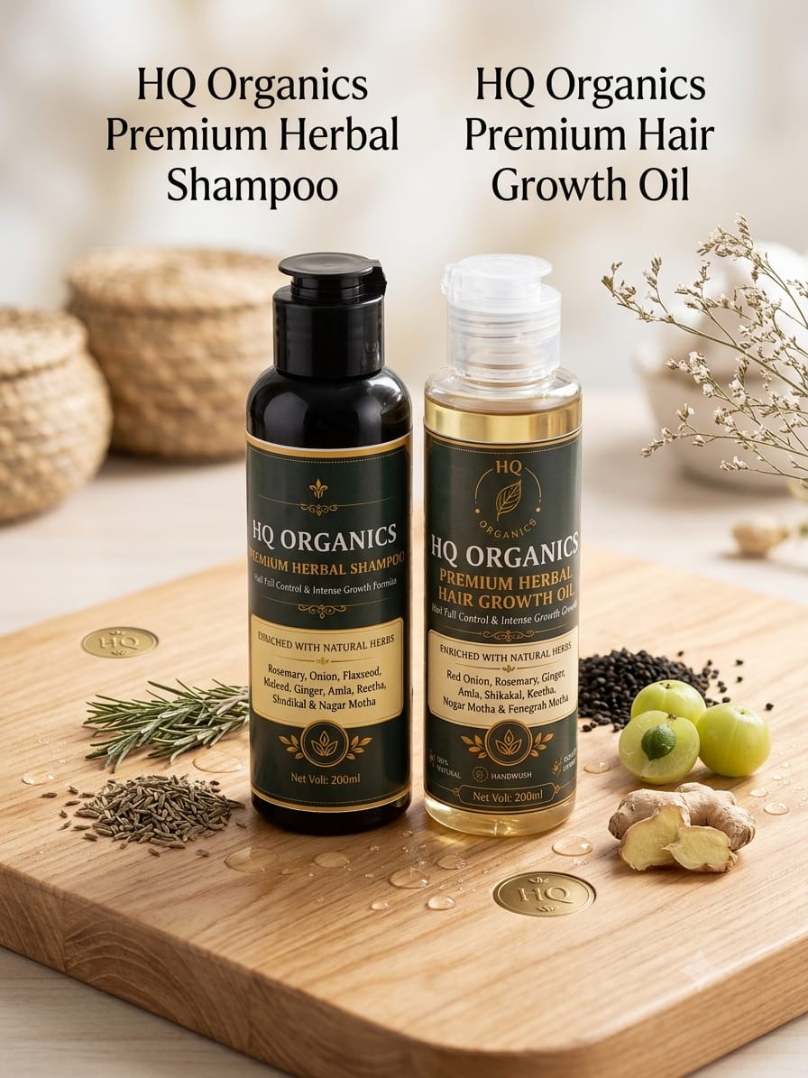 HQ Organics Premium Herbal Hair Care Combo | Herbal Shampoo + Hair Growth Oil | 2-Piece Set