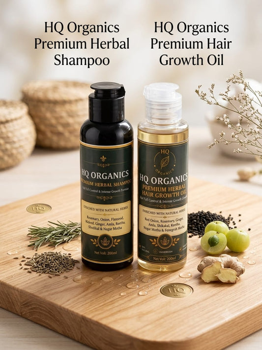 HQ Organics Premium Herbal Hair Care Combo | Herbal Shampoo + Hair Growth Oil | 2-Piece Set